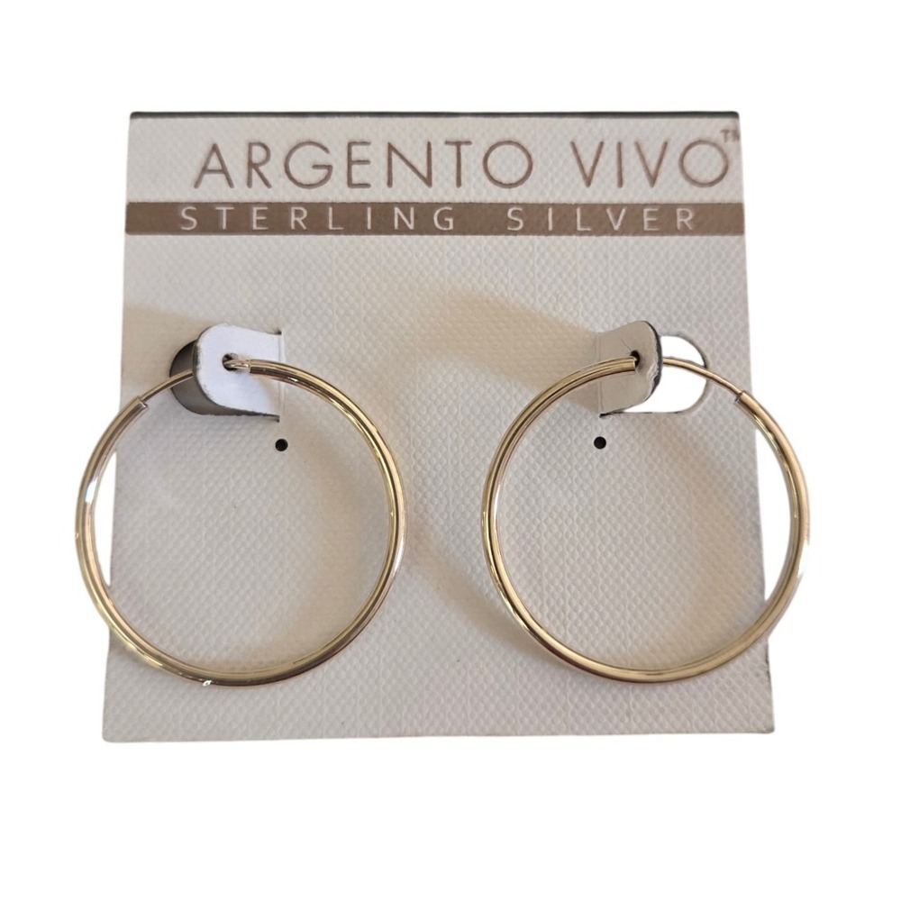 Argento Vivo Sterling‎ Silver Hoop Earrings Classic Everyday NEW
